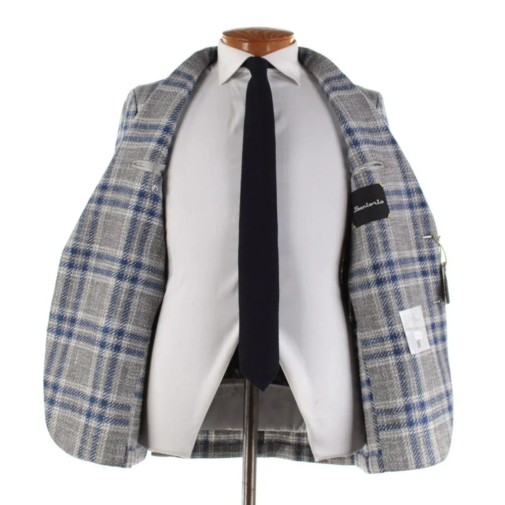 Sartorio Kiton NWT Wool Blend Sport Coat Size 50R (40R US) Gray w/ Blue & White